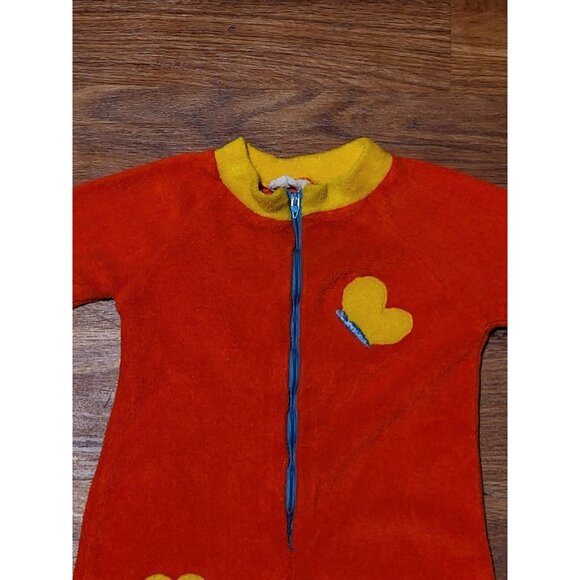 Vintage Groovy Orange Toddler Size 12 Months Bright Orange Terrycloth Romper - Picture 3 of 4